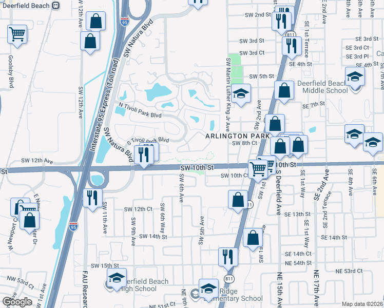 map of restaurants, bars, coffee shops, grocery stores, and more near 588 Trace Circle in Deerfield Beach