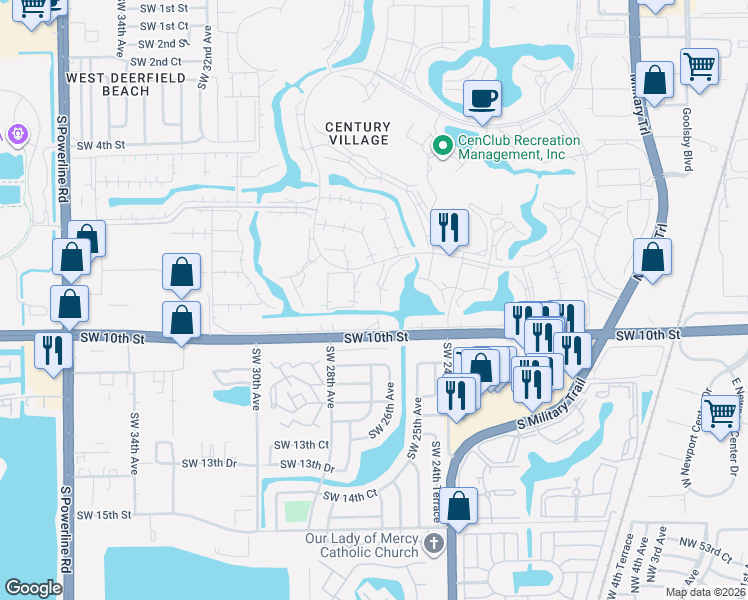 map of restaurants, bars, coffee shops, grocery stores, and more near 346 Oakridge T in Deerfield Beach