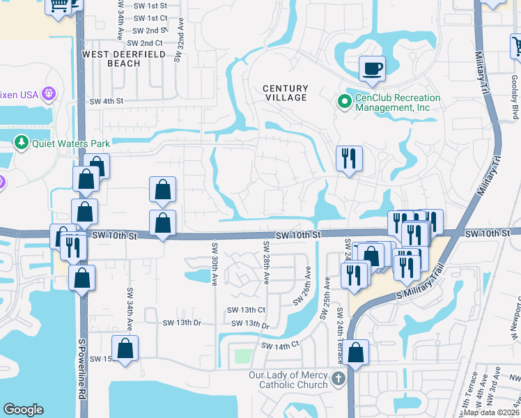 map of restaurants, bars, coffee shops, grocery stores, and more near 110 Oakridge H in Deerfield Beach
