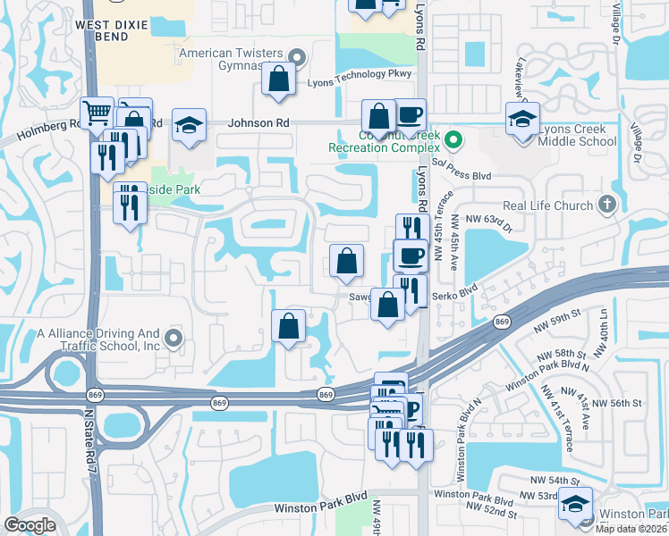 map of restaurants, bars, coffee shops, grocery stores, and more near 4736 Preserve Street in Coconut Creek
