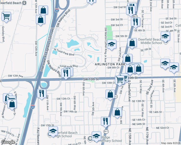 map of restaurants, bars, coffee shops, grocery stores, and more near 588 Trace Circle in Deerfield Beach