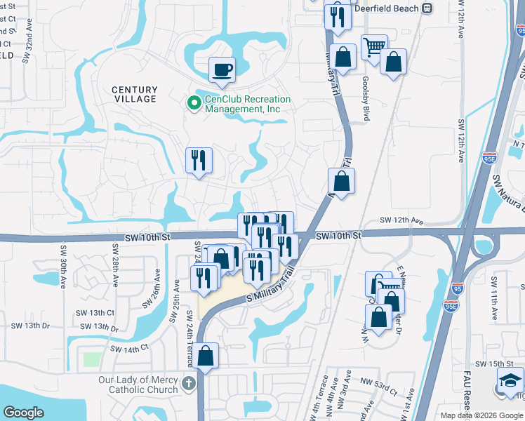 map of restaurants, bars, coffee shops, grocery stores, and more near 4017 Farnham North in Deerfield Beach