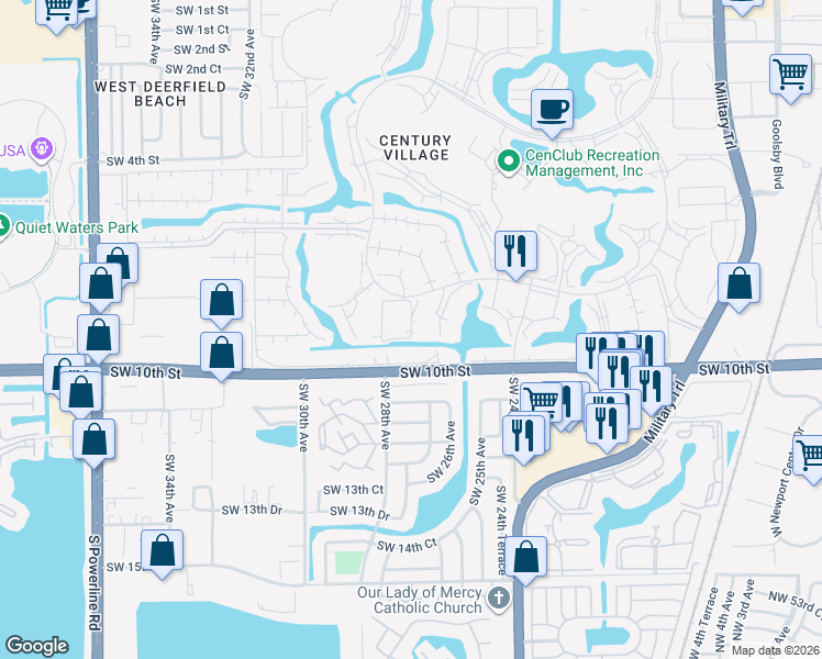 map of restaurants, bars, coffee shops, grocery stores, and more near 271 Oakridge Para in Deerfield Beach