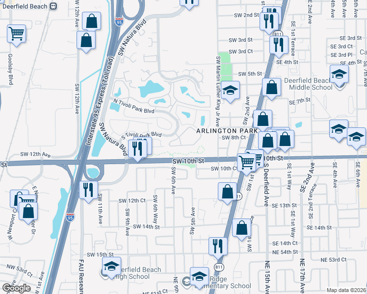 map of restaurants, bars, coffee shops, grocery stores, and more near 588 Trace Circle in Deerfield Beach