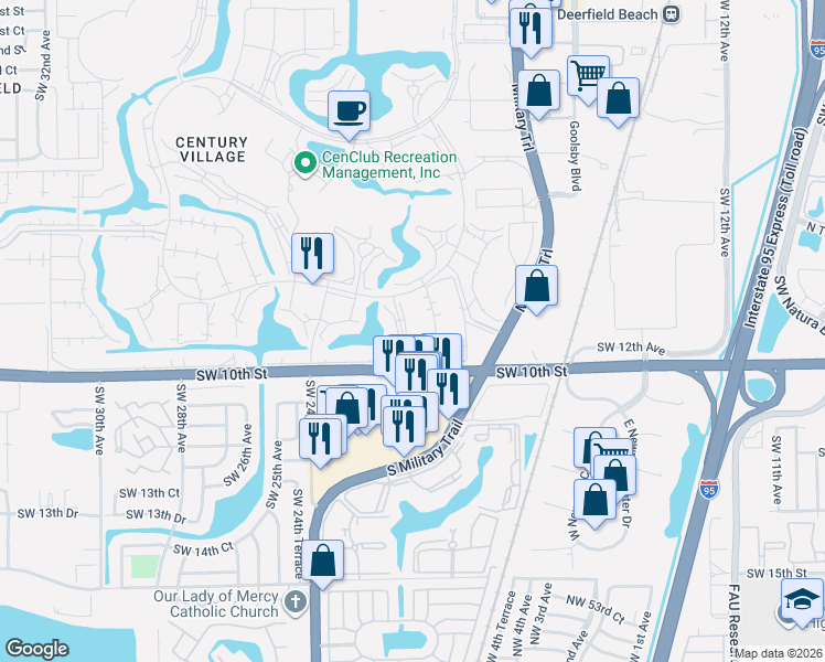 map of restaurants, bars, coffee shops, grocery stores, and more near 4017 Farnham North in Deerfield Beach