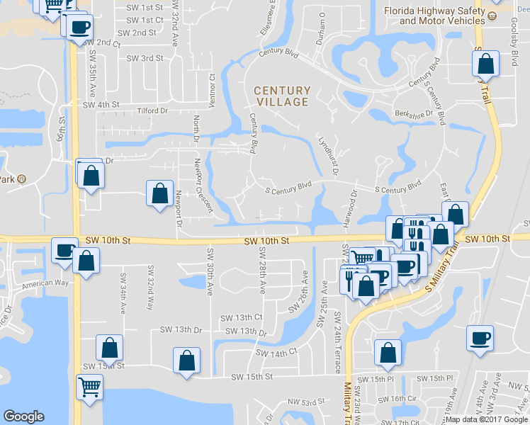 map of restaurants, bars, coffee shops, grocery stores, and more near 210 Oakridge North in Deerfield Beach