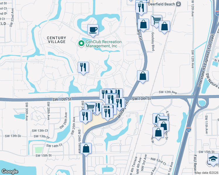 map of restaurants, bars, coffee shops, grocery stores, and more near 4017 Farnham North in Deerfield Beach
