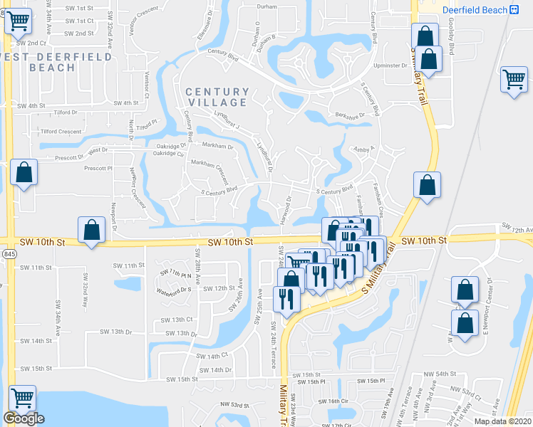 map of restaurants, bars, coffee shops, grocery stores, and more near 4085 Harwood F in Deerfield Beach