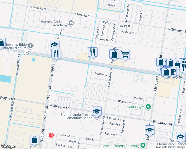 map of restaurants, bars, coffee shops, grocery stores, and more near 3815 West Stratosphere in Edinburg