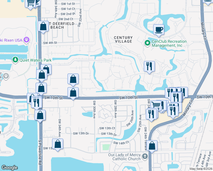 map of restaurants, bars, coffee shops, grocery stores, and more near 110 Oakridge H in Deerfield Beach