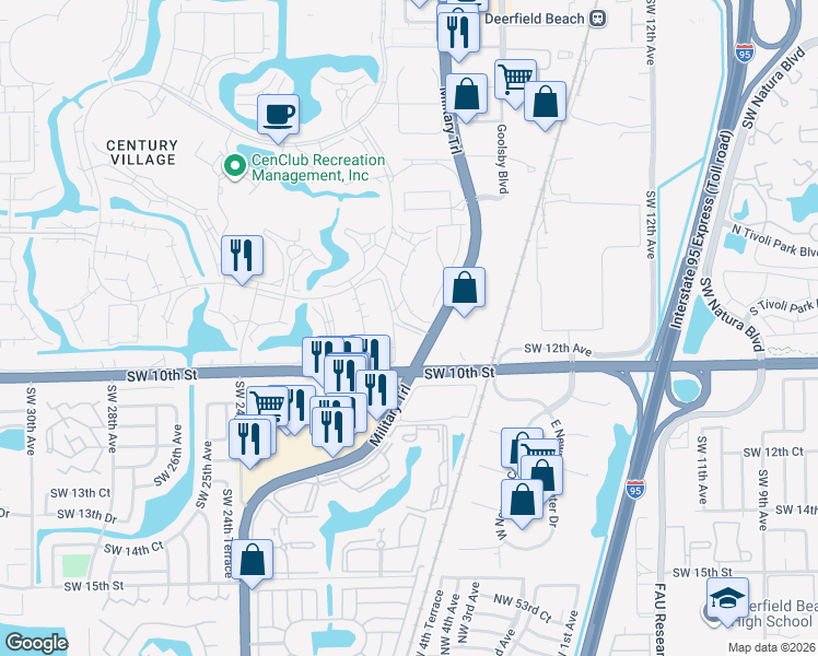 map of restaurants, bars, coffee shops, grocery stores, and more near 351 Farnham Q in Deerfield Beach