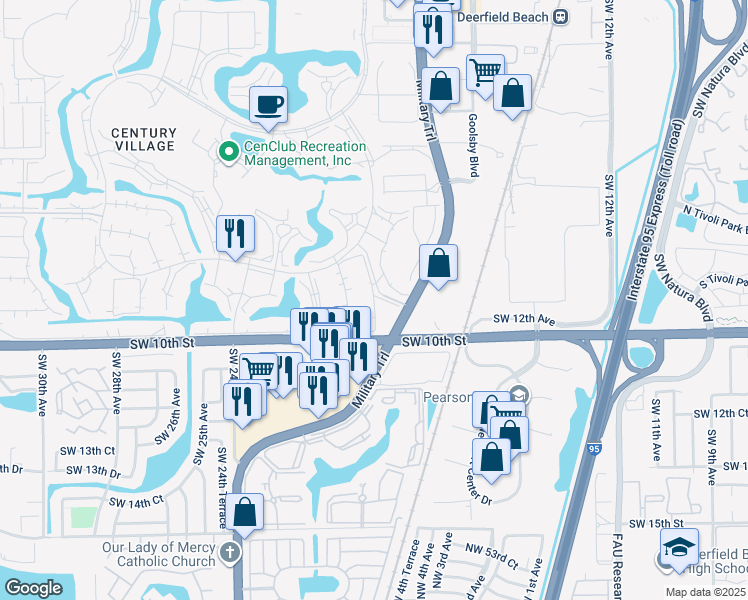 map of restaurants, bars, coffee shops, grocery stores, and more near 351 Farnham Q in Deerfield Beach