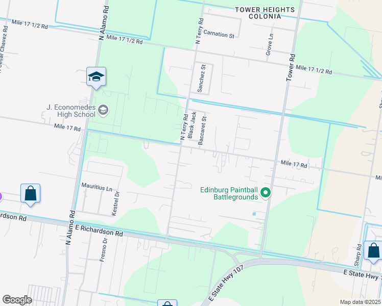 map of restaurants, bars, coffee shops, grocery stores, and more near 6118 East Chapin Street in Edinburg