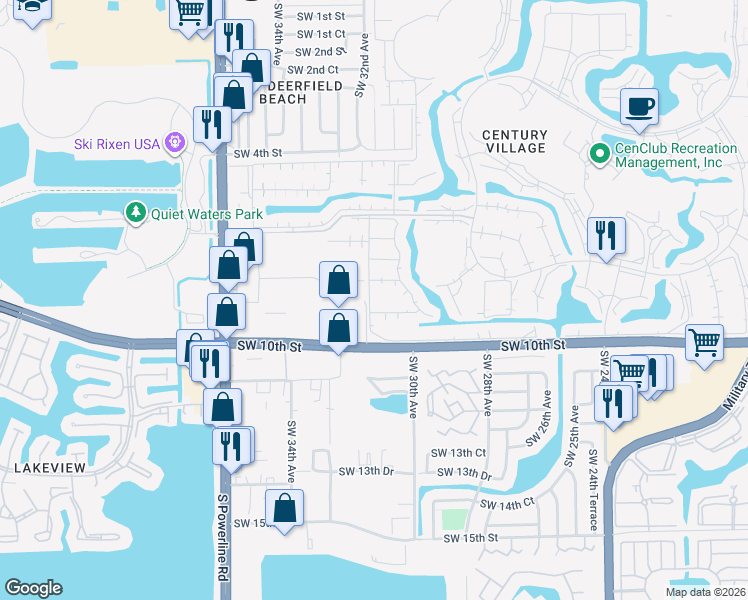 map of restaurants, bars, coffee shops, grocery stores, and more near 3155 Southwest 10th Street in Deerfield Beach