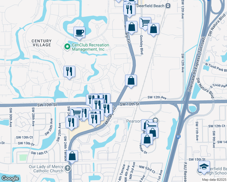 map of restaurants, bars, coffee shops, grocery stores, and more near 351 Farnham Q in Deerfield Beach