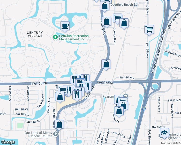 map of restaurants, bars, coffee shops, grocery stores, and more near 351 Farnham Q in Deerfield Beach