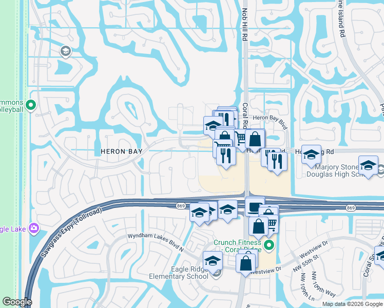 map of restaurants, bars, coffee shops, grocery stores, and more near 6099 Northwest 116th Drive in Coral Springs