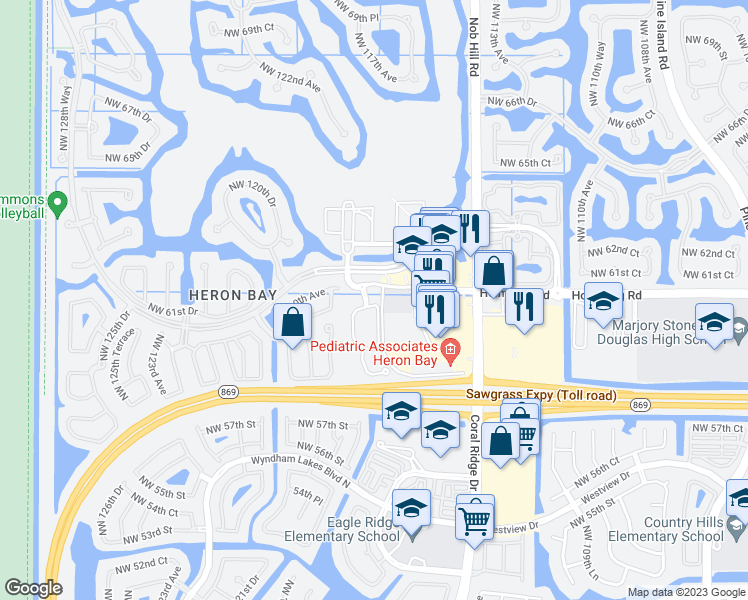 map of restaurants, bars, coffee shops, grocery stores, and more near 6097 Northwest 116th Drive in Coral Springs