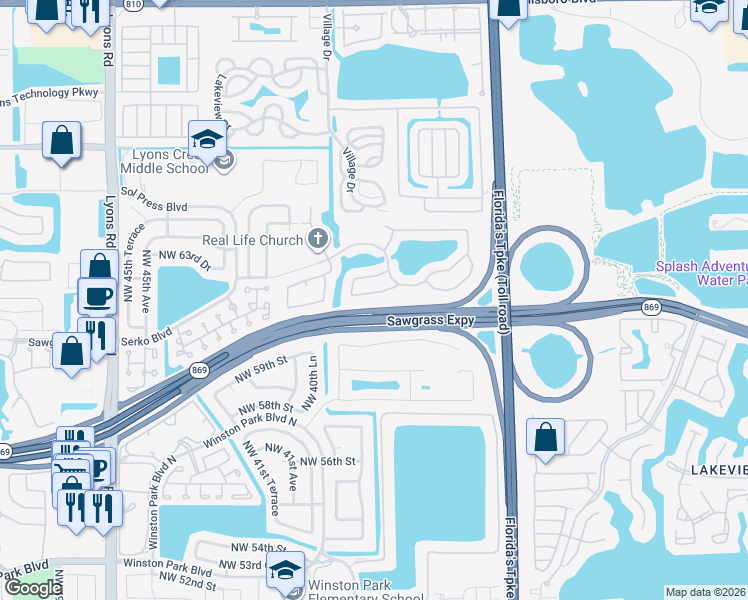 map of restaurants, bars, coffee shops, grocery stores, and more near 4034 Northwest 62nd Court in Coconut Creek