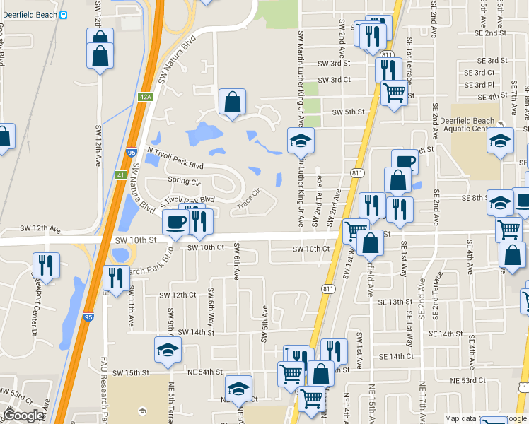 map of restaurants, bars, coffee shops, grocery stores, and more near 588 Trace Circle in Deerfield Beach