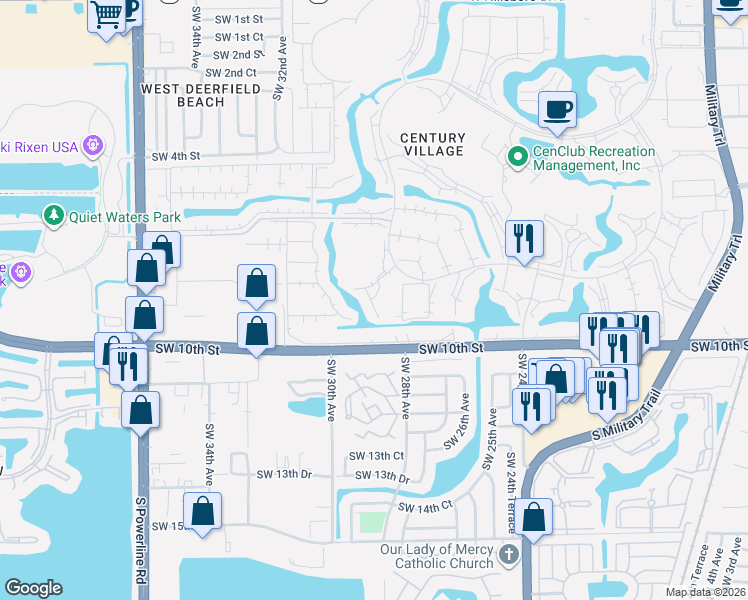 map of restaurants, bars, coffee shops, grocery stores, and more near 110 Oakridge H in Deerfield Beach
