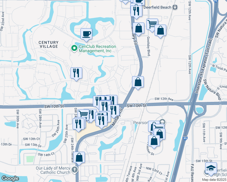 map of restaurants, bars, coffee shops, grocery stores, and more near 204 Farnham I in Deerfield Beach