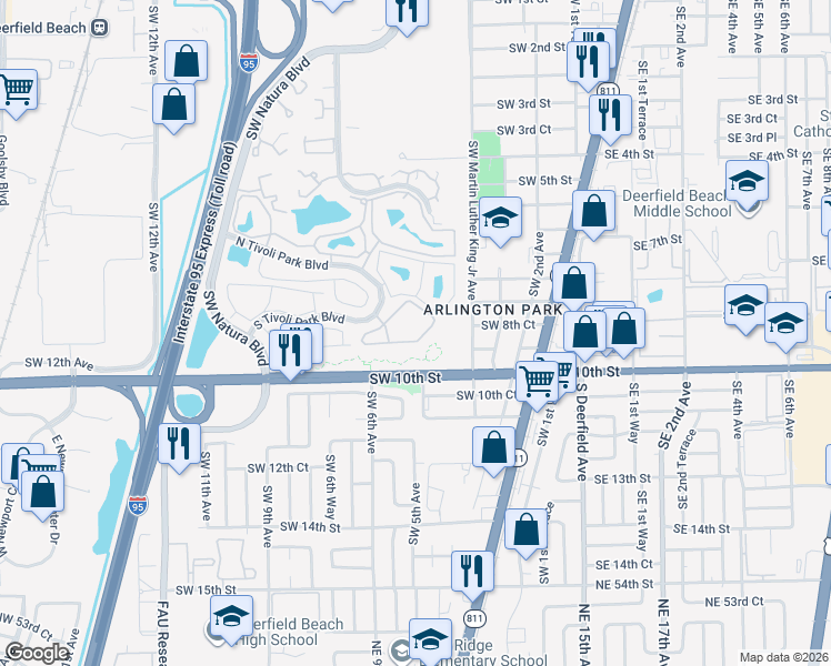 map of restaurants, bars, coffee shops, grocery stores, and more near 567 Trace Circle in Deerfield Beach