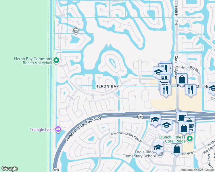 map of restaurants, bars, coffee shops, grocery stores, and more near 6157 Northwest 121st Avenue in Tamarac