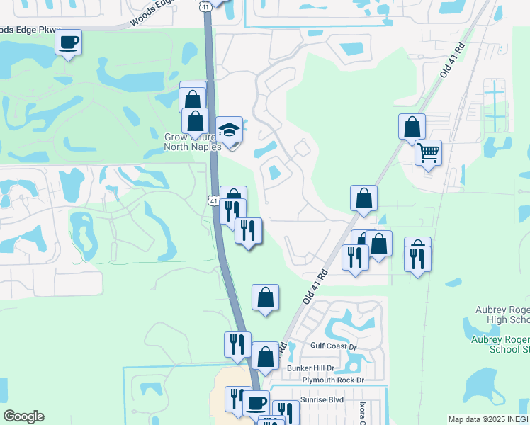 map of restaurants, bars, coffee shops, grocery stores, and more near 1617 Serenity Circle in Naples