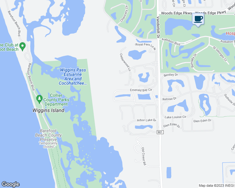 map of restaurants, bars, coffee shops, grocery stores, and more near 320-382 Emerald Bay Circle in Naples