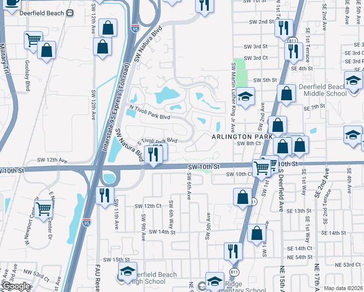 map of restaurants, bars, coffee shops, grocery stores, and more near 744 Rich Drive in Deerfield Beach