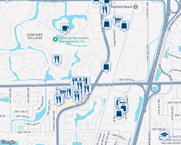 map of restaurants, bars, coffee shops, grocery stores, and more near 15 Farnham B in Deerfield Beach