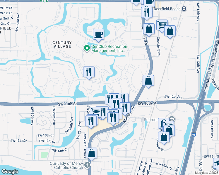 map of restaurants, bars, coffee shops, grocery stores, and more near 309 Farnham M in Deerfield Beach