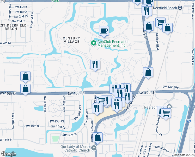 map of restaurants, bars, coffee shops, grocery stores, and more near 105 Harwood Drive in Deerfield Beach