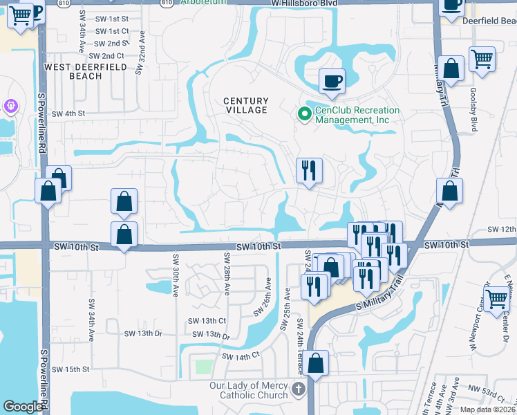 map of restaurants, bars, coffee shops, grocery stores, and more near 325 Oakridge North in Deerfield Beach