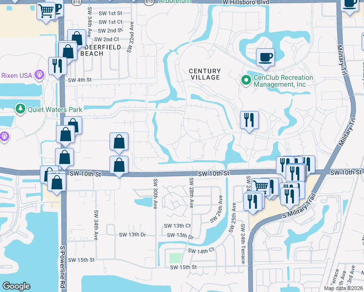 map of restaurants, bars, coffee shops, grocery stores, and more near 154 Oakridge K in Deerfield Beach