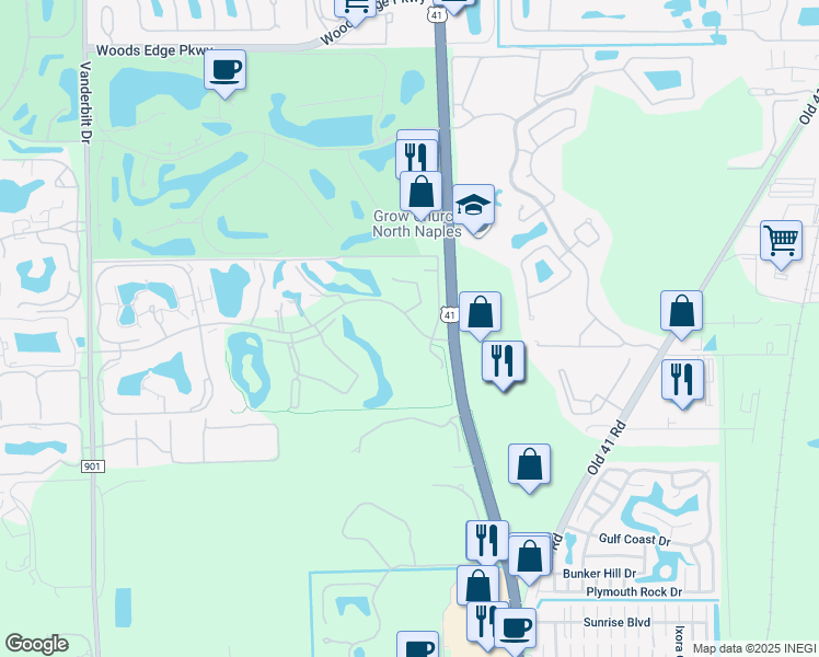 map of restaurants, bars, coffee shops, grocery stores, and more near 850 Retreat Drive in Naples
