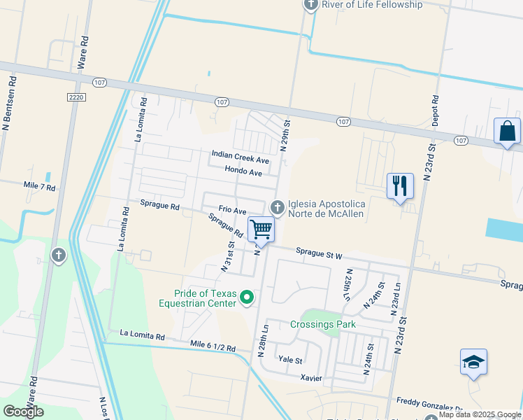 map of restaurants, bars, coffee shops, grocery stores, and more near 2912 Fuerte Avenue in McAllen