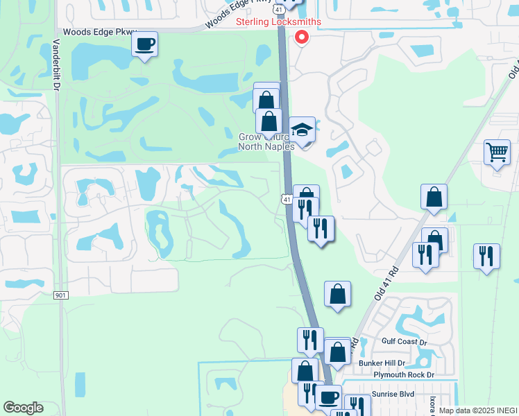 map of restaurants, bars, coffee shops, grocery stores, and more near 850 Retreat Drive in Naples