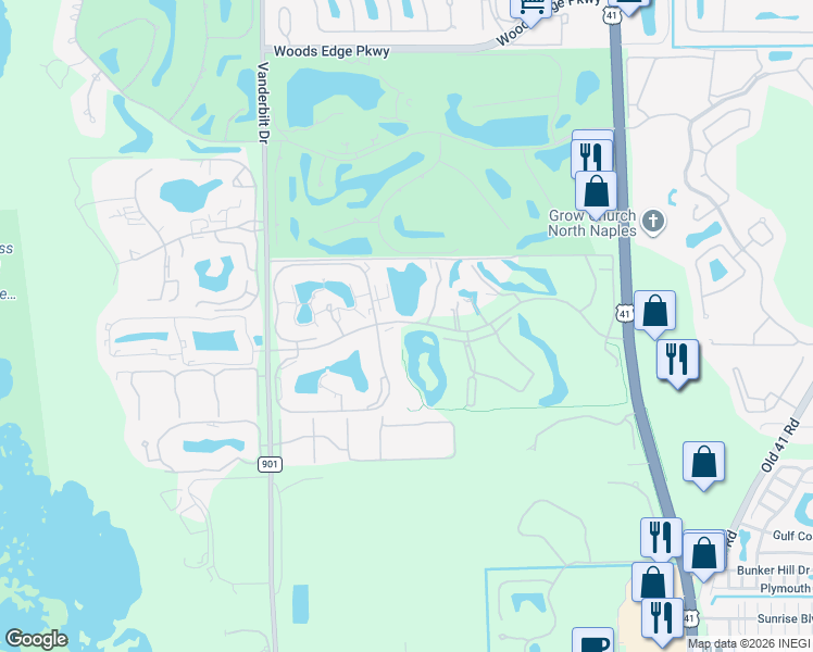 map of restaurants, bars, coffee shops, grocery stores, and more near 586 Retreat Drive in Naples