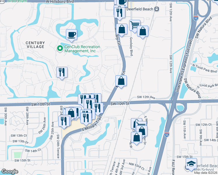 map of restaurants, bars, coffee shops, grocery stores, and more near 840 South Military Trail in Deerfield Beach