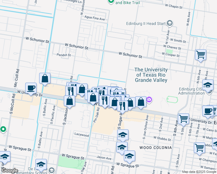 map of restaurants, bars, coffee shops, grocery stores, and more near 1920 Charles Circle Street in Edinburg