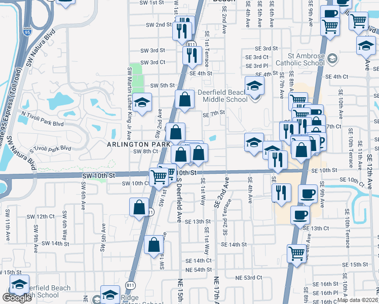map of restaurants, bars, coffee shops, grocery stores, and more near 830 South Deerfield Avenue in Deerfield Beach