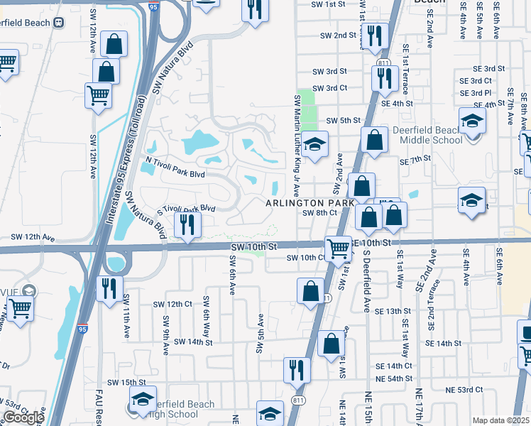 map of restaurants, bars, coffee shops, grocery stores, and more near 801 Southeast 3rd Court in Deerfield Beach
