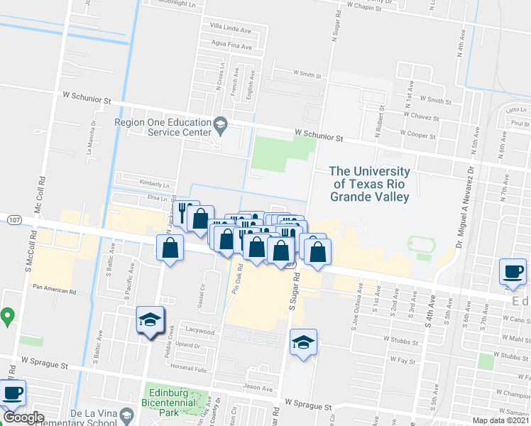 map of restaurants, bars, coffee shops, grocery stores, and more near 1918 Charles Circle Street in Edinburg