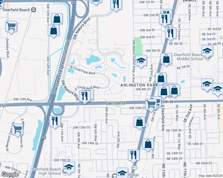 map of restaurants, bars, coffee shops, grocery stores, and more near 522 Trace Circle in Deerfield Beach