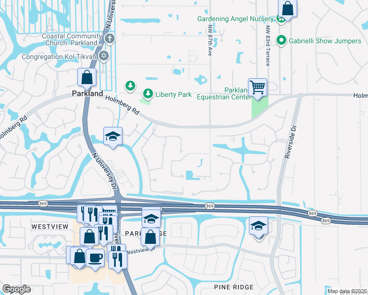 map of restaurants, bars, coffee shops, grocery stores, and more near 6132 Northwest 88th Avenue in Parkland
