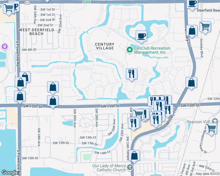 map of restaurants, bars, coffee shops, grocery stores, and more near 325 Oakridge North in Deerfield Beach