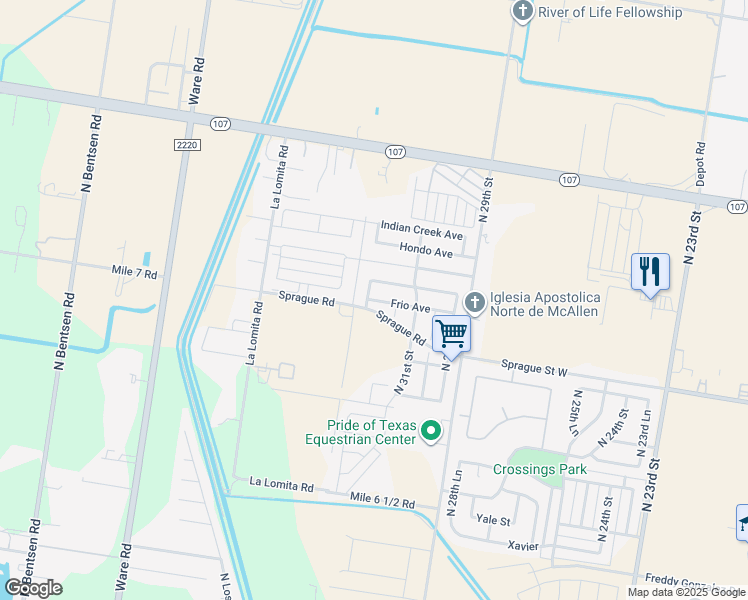 map of restaurants, bars, coffee shops, grocery stores, and more near 3209 Fuerte Avenue in McAllen