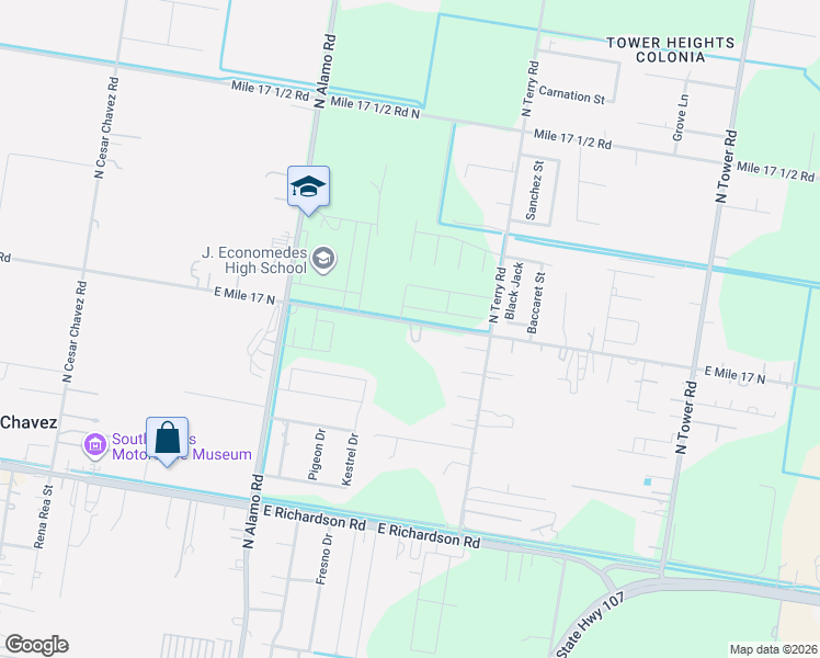 map of restaurants, bars, coffee shops, grocery stores, and more near 5520 East Chapin Street in Edinburg